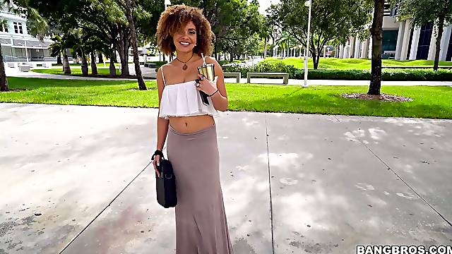 Fine dark skin young babe picked up in the bangbus for wild sex