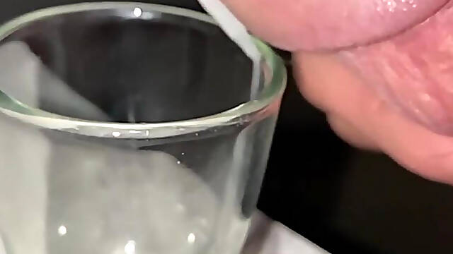 Squeezing Milky Cum out of the Tip of my Dick, Shot Glass Collecting for Cumplay, Closeup -