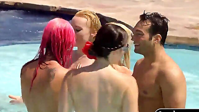 Horny swingers wild party and had oral sex by the pool bikini besties