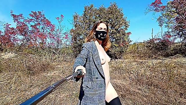 Solo Ashley Graham masturbates outdoors