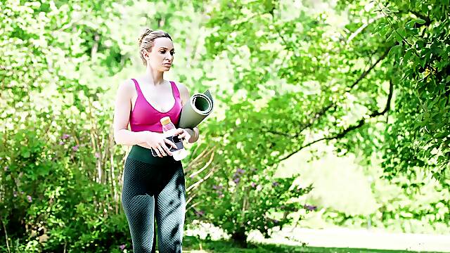 Cougar Leya Desantis shows off her fake tits in a steamy sex scene