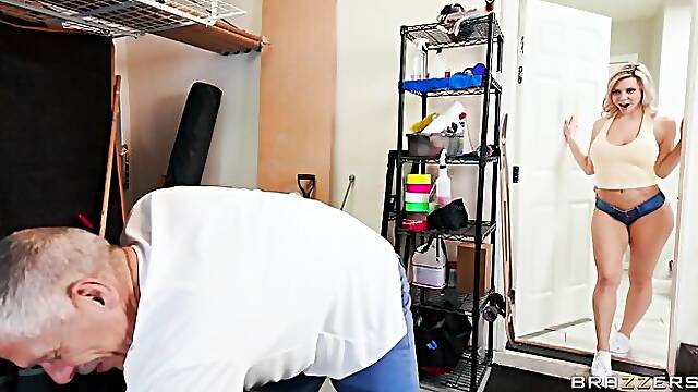 Blondie babe with silicone tits Jenna Madison is jumping on a big dick