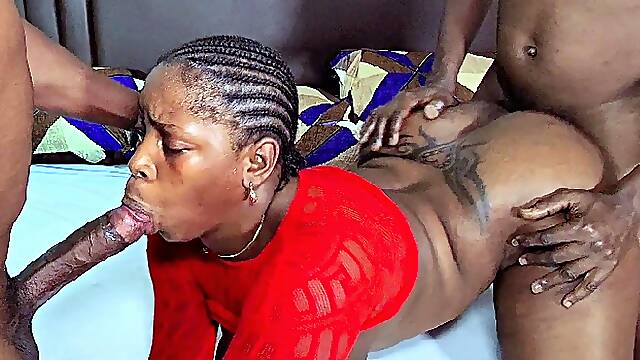 Huge Tits Ebony Fucks Two BBC