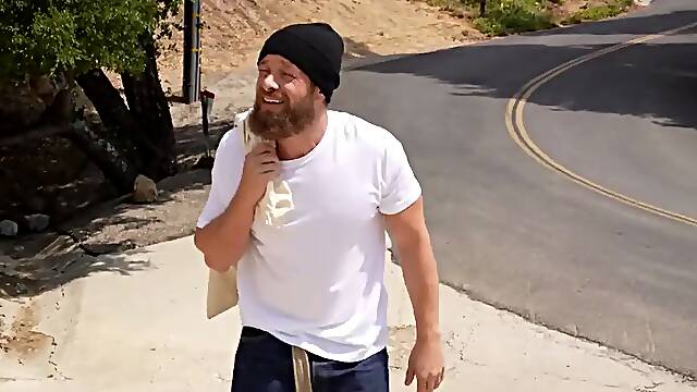 Busty teenage Amber Moore salutes him home