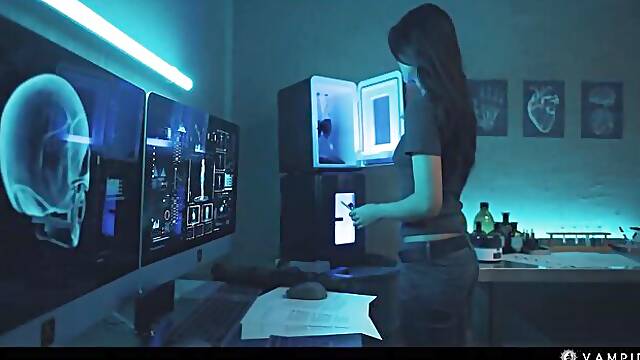 Leana Lovings and Clemence Audiard in Vampire Lab Under Blue Light