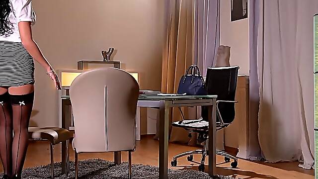 Horny During Overtime: Busty Secretary Masturbates in Office