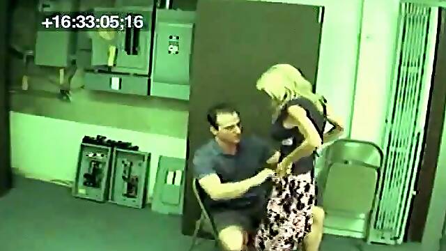 Spy cam video of horny blondie riding a dick right in the warehouse