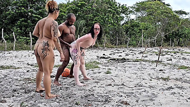 Depraved Brazilian milfs play with ball and fuck in the meantime