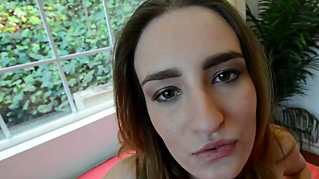 Busty and charming Maci Winslett shows off her shaved pussy