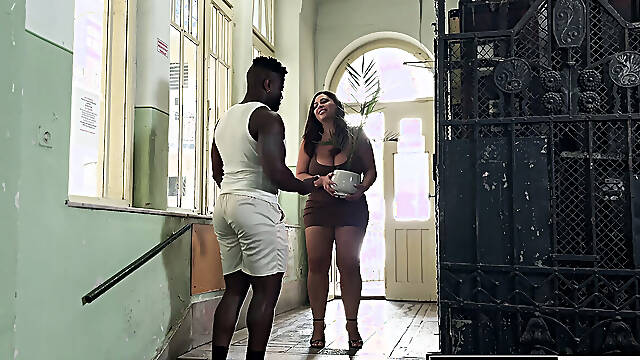 Naughty Busty Babe Coco Rains Welcomes Her New BBC Neighbor