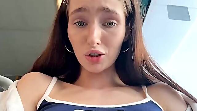 Brunette Woman Shows Natural Assets in Train Car - Yes They Are Real