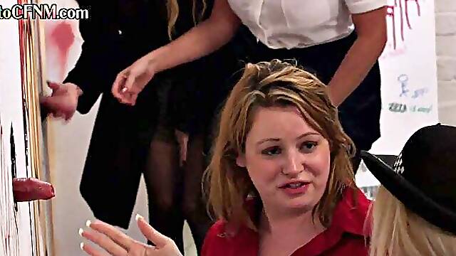 Cosplay CFNM babes wanking cocks