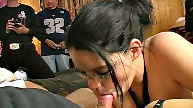 Pregnant woman with big breasts blowjob at College Party