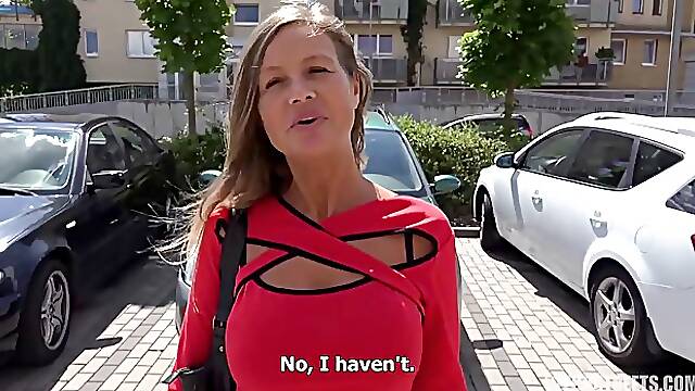 Lovely woman with big boobs, Denisa lets a stranger fuck her from the back, in public