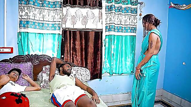 Busty indian BBW MILF gets fucked by two guys