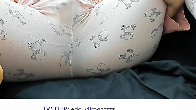 MILF in pajamas masturbates with big tits and ass