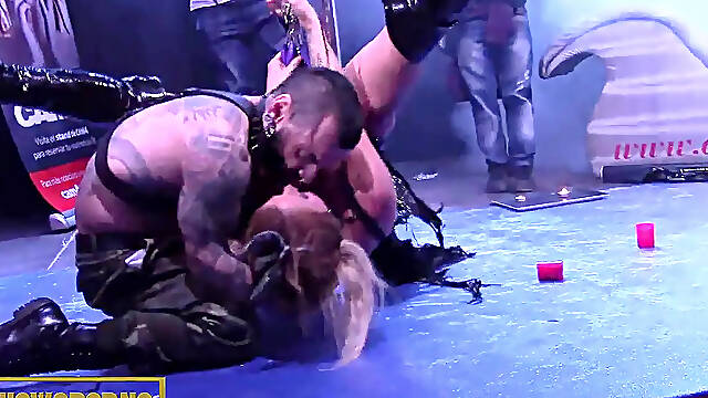 Hot blonde teen babe with big tits and a dwarf