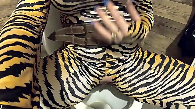 Open Pussy Jumpsuit Pee Play. Big Tits, Hard Nipples and Bathroom Fetish