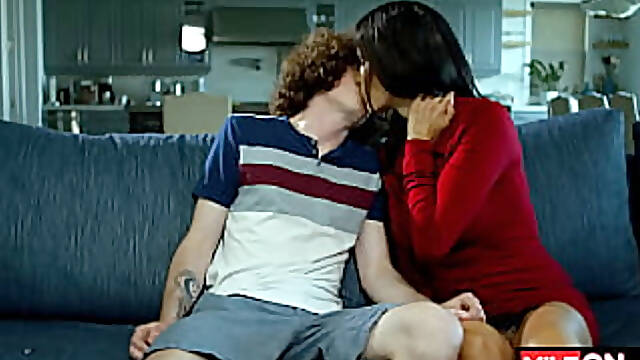 Busty MILF Shay Sights and Jodie Johnson seduce boy with their big tits