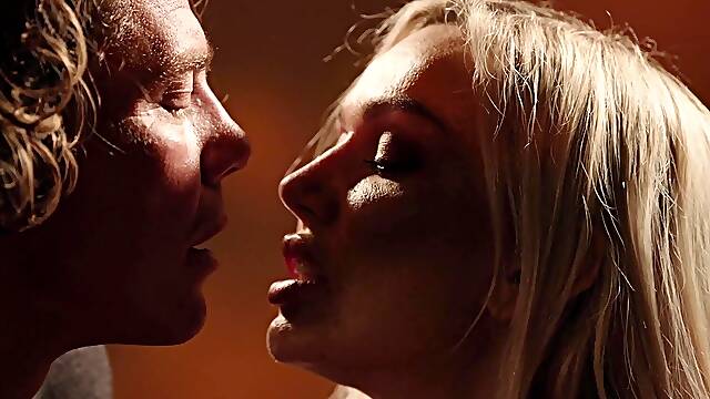 Blonde Amber Jayne wearing black lingerie moans while being fucked