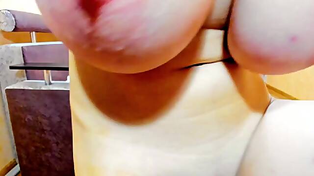 Titties sucking, leaking milk, twat play, masturbating with fingers, putting in ebony brassiere and pants