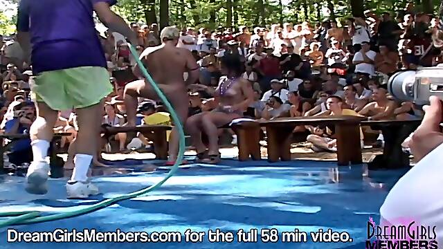 Sexy Wives Undress In Natures Garb In Amateur Soaked T-shirt Contest