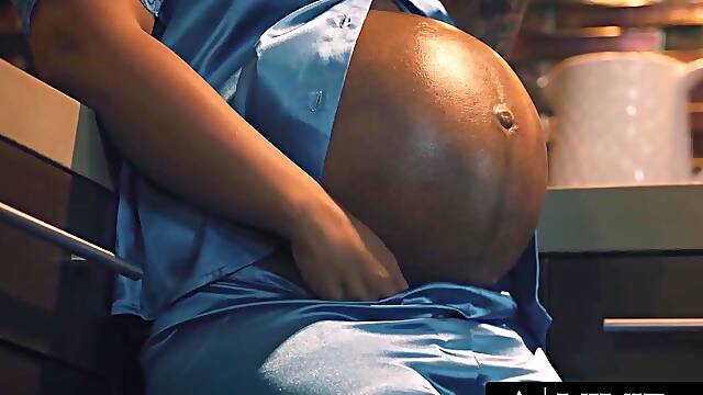 VIVID - Very Preggy Black Queen Gets Banged Hard on the Kitchen Counter