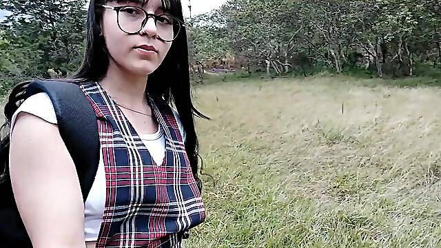 Slutty schoolgirl skips classes to get banged in a river