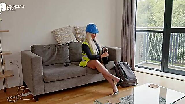 Large Tited Realator Louise Lee play with sex tools at work previous to shagging co-worker and getting banged in the booty with her toys