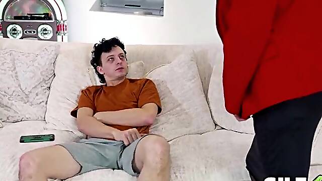 GilfAf- Granny Claire Knight Spanks Masturbating Lad and Rides Him Hard