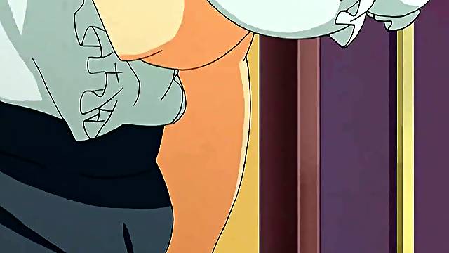 Cartoon chick with big, bouncy tits is getting fucked in her bed and moaning while cumming