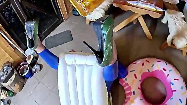 Slaver mother Id like to fuck in Shiny Leather Panties and Glossy Downjacket. Oral-job, Cameltoe, Cum Play and Inflatable Destruction