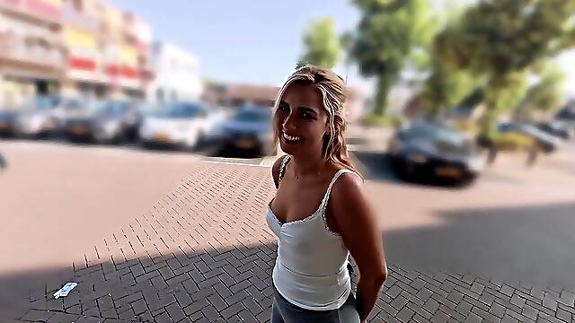 Sexy Blond Lets Me Screw Her Titties In Public