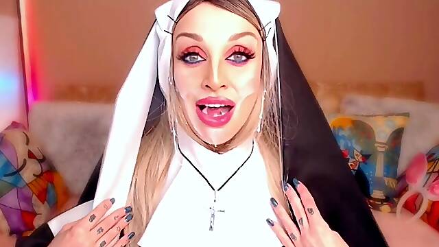 New NUN outfit LEARNING How To fellate Vaping hand-job messy BJ lots of AHEGAO Messy FACIAL Dirtytalk