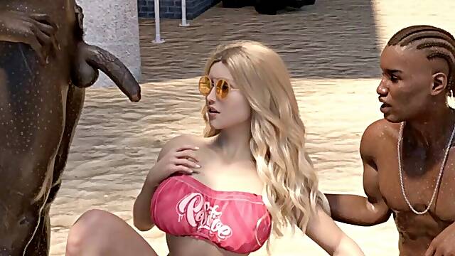 AWAM romp vignette - fat Black Cocks on the beach - Interracial - kimmytoonssuck