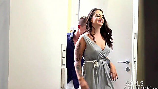 GIRLSRIMMING - After party rimming with hot brunette Angelina Brill