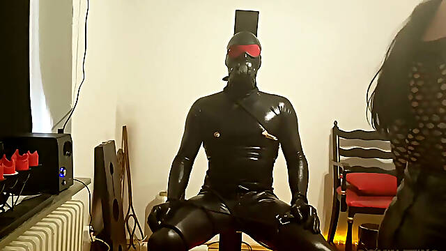 Golden Shower Fetish - Mature Domme Drenches Latex Slave