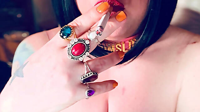 Cumslut Tina Snua Smokes A Cigarette With Her Tits Out - Smoking smoker Dangles Drifts OMI OME Snap Inhales