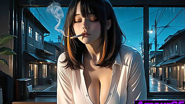 Cigarette Kiss, AI Babe Strokes 3D Cock Deep Before Cum