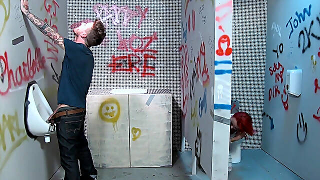 Busty redhead babe gets pounded hard by his big cock in the bathroom