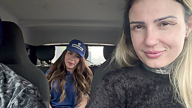My husbands cuckold got out of the car and I called the gas station attendant to fuck and she accepted and got in the car and was so horny that she was all naked