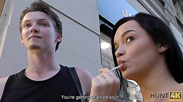 Pretty brunette fucked by stranger to earn cash for ring