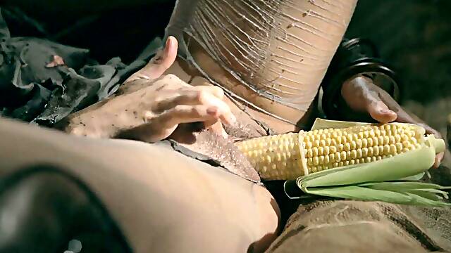 Kinky sweetheart Emily J has a wild orgy with a scarecrow and a corncob