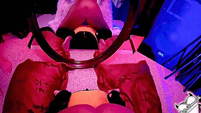 Hot milf with a jaw-dropping ass takes a massive dragon dildo while admiring herself in the mirror