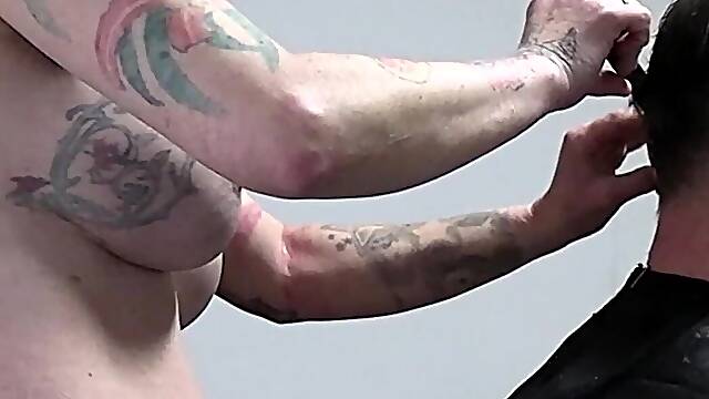 Naked MILF Barber Strips & Shaves