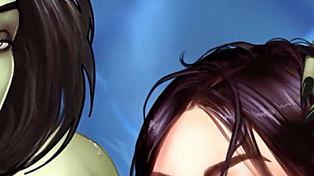 Hot Threesome Sex with a Muscular Big Boobs Orc Woman and a Hot Asian MILF - Cartoon Animated Porn Game - What a Legend!