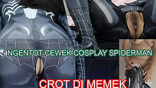 Latest Viral Indo Porn, Spiderman Cosplayer Even Gets Stung Until Crot in Pussy