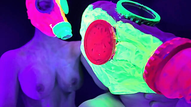 Neon Rave Girl on Girl Dildo Play