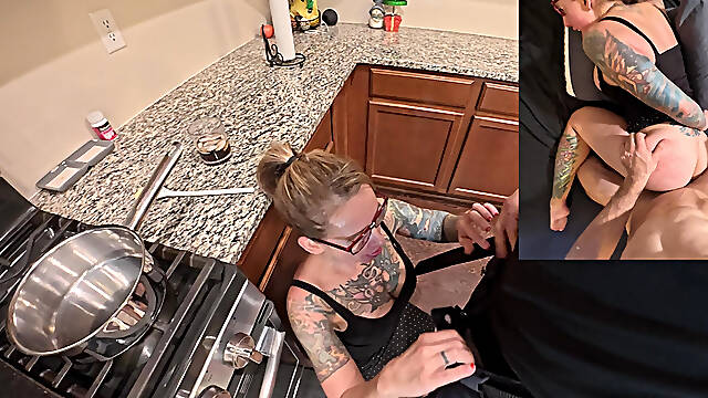 Fucking Your Busty Stepm in the Kitchen. Rough Creampie