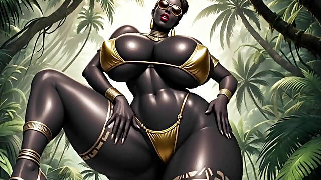 Gol Busty African Woman Bikini Dance in the Jungle